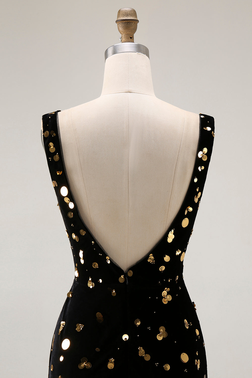 Sparkly Black Golden Mermaid V Neck Long Prom Dress with Beading