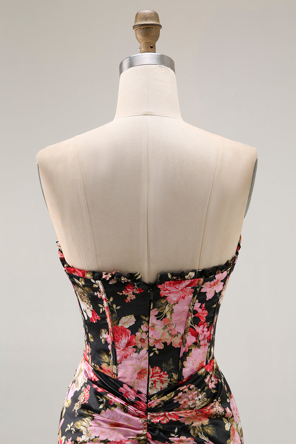 Black Pink Mermaid Flower Long Corset Prom Dress with Slit