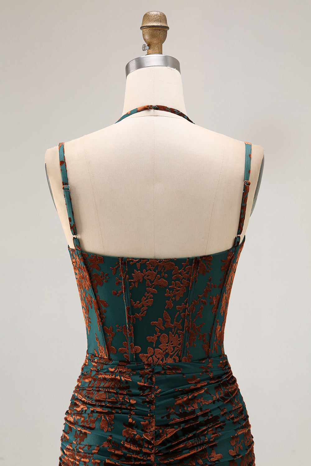 Floral Dark Green Corset Sheath Long Wedding Guest Dress with Slit