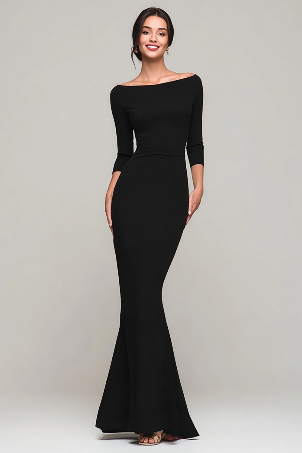 Dresstells Women Elegant Mermaid Long Wedding Guest Dress 3/4 Sleeves Simple Boat Neck Evening Dress