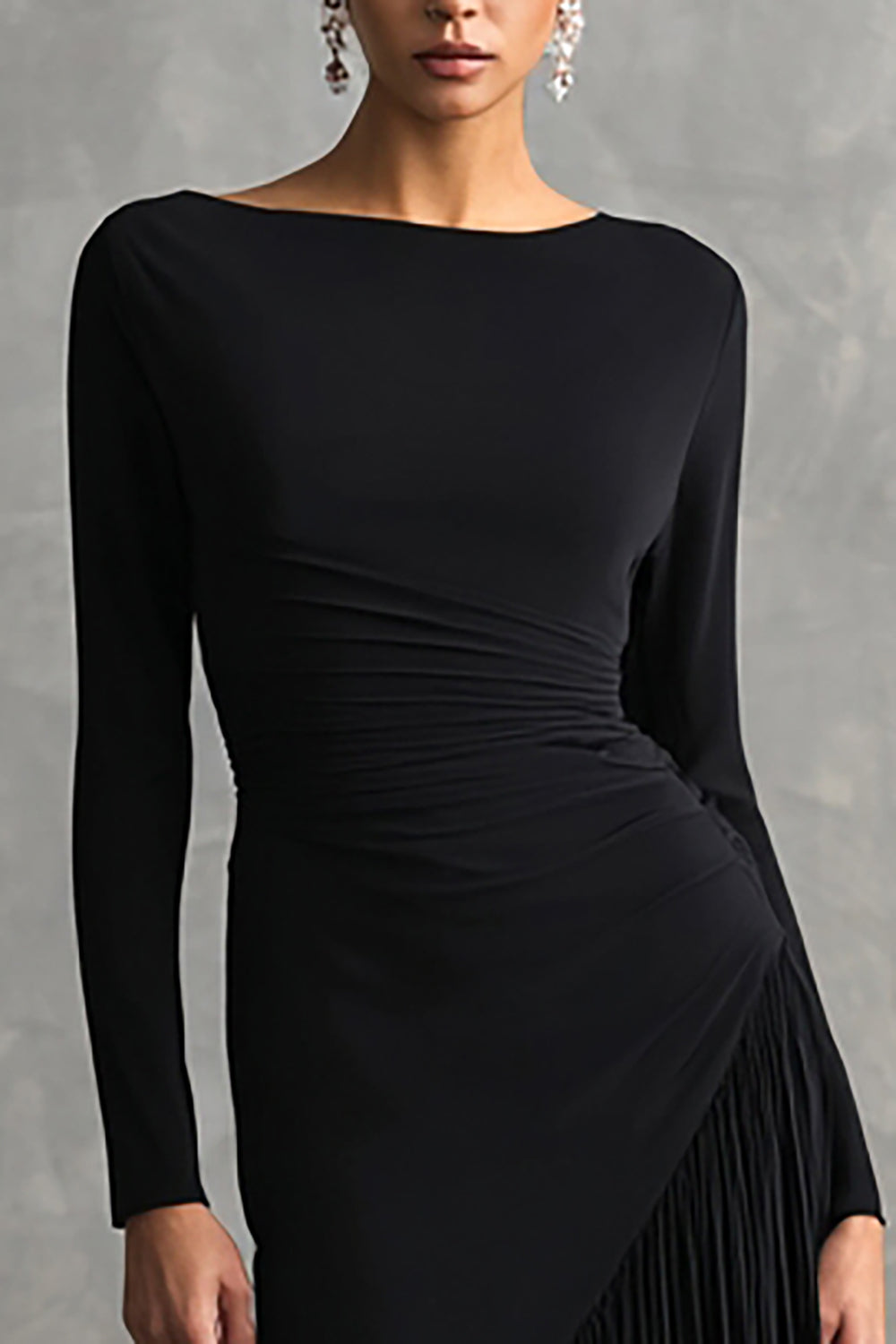 Elegant Black Mermaid Boat Neck Long Sleeves Evening Dress