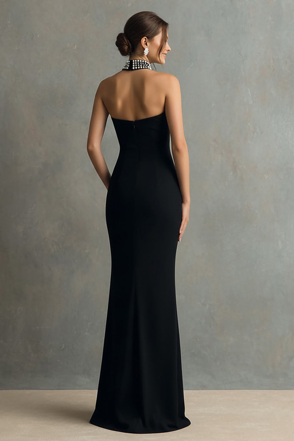 Sparkly Black Mermaid Halter Backless Long Evening Dress with Beading