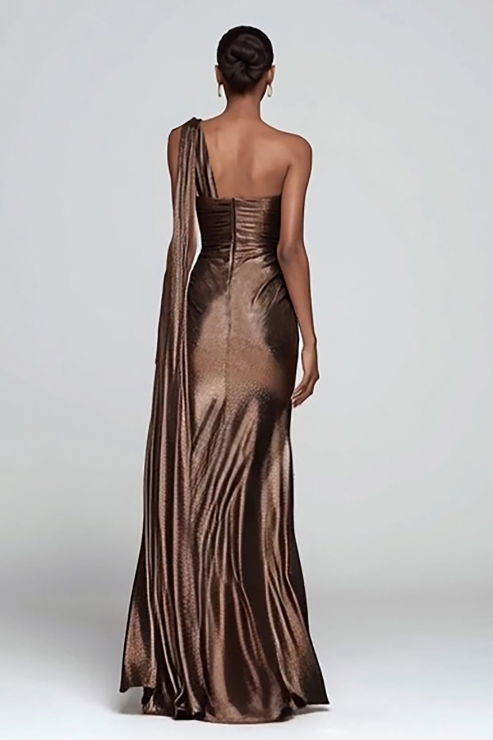 Sparkly Brown Metallic Mermaid One Shoulder Long Evening Dress with Slit