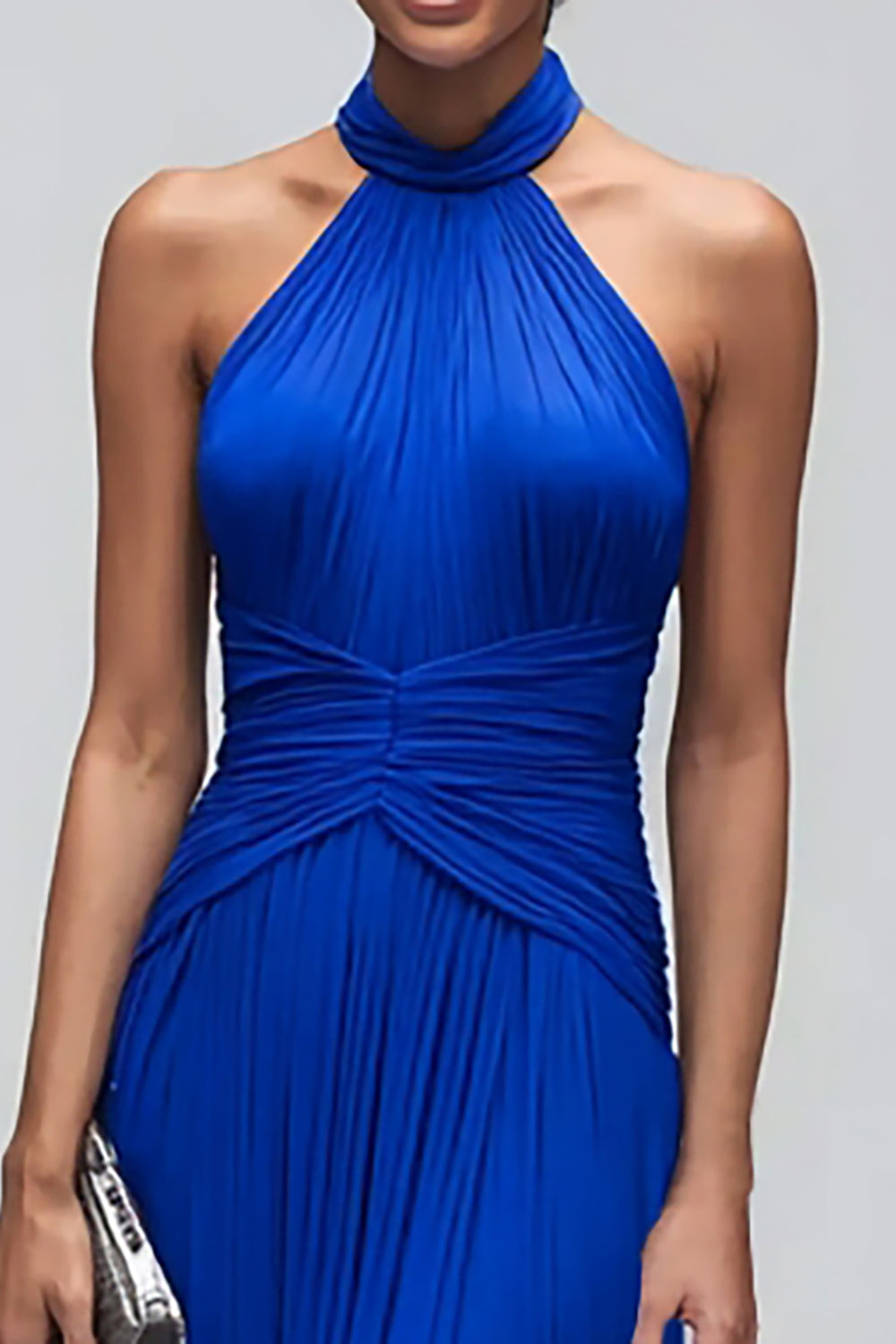 Royal Blue Mermaid Halter High Neck Pleated Long Evening Dress