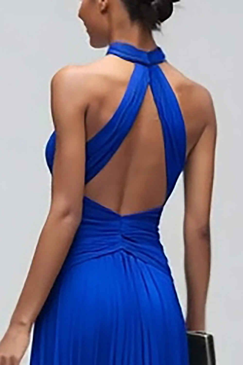 Royal Blue Mermaid Halter High Neck Pleated Long Evening Dress