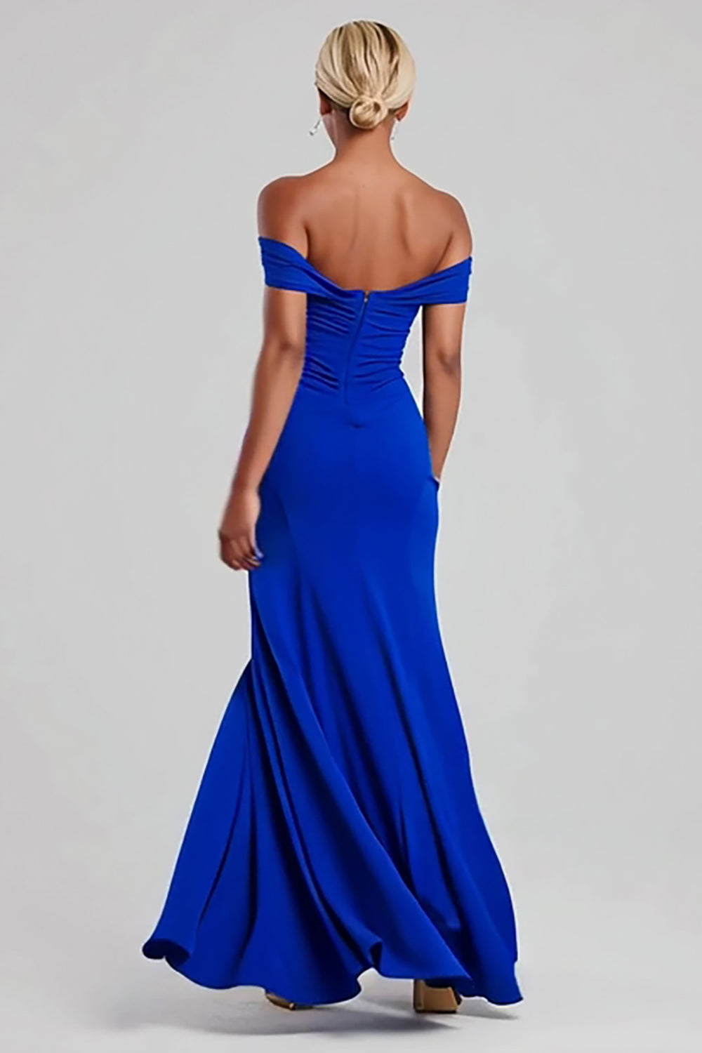 Royal Blue Mermaid Off the Shoulder Backless Long Evening Dress with Slit