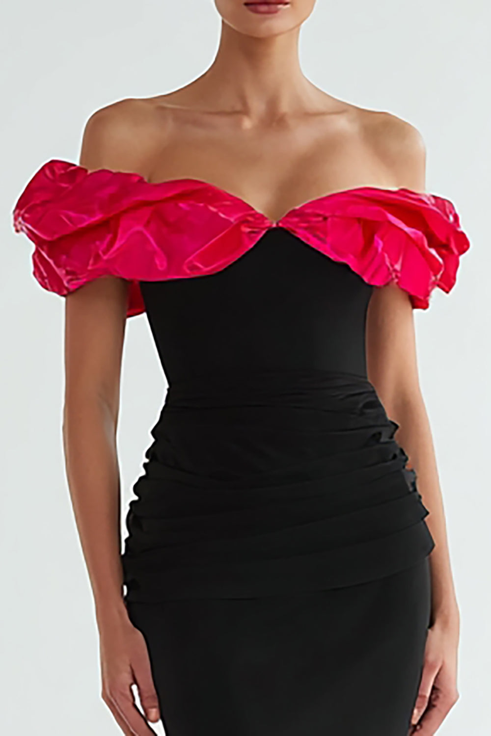 Black and Fuchsia Off the Shoulder Mermaid Long Evening Dress