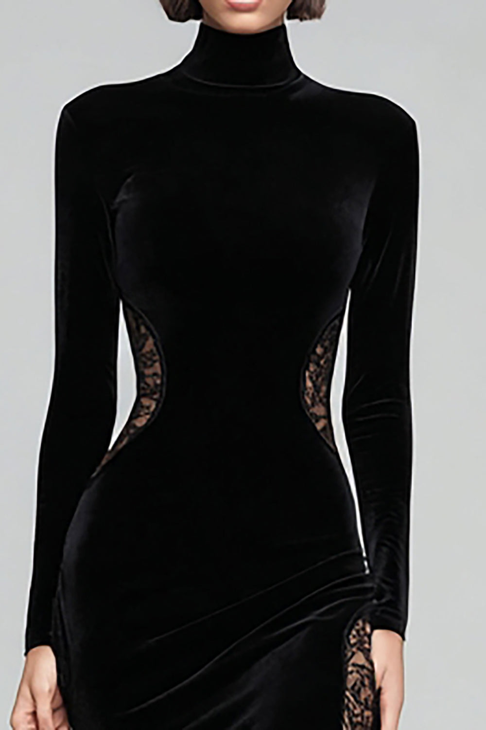 Black Velvet Mermaid High Neck Maxi Holiday Party Dress with Lace