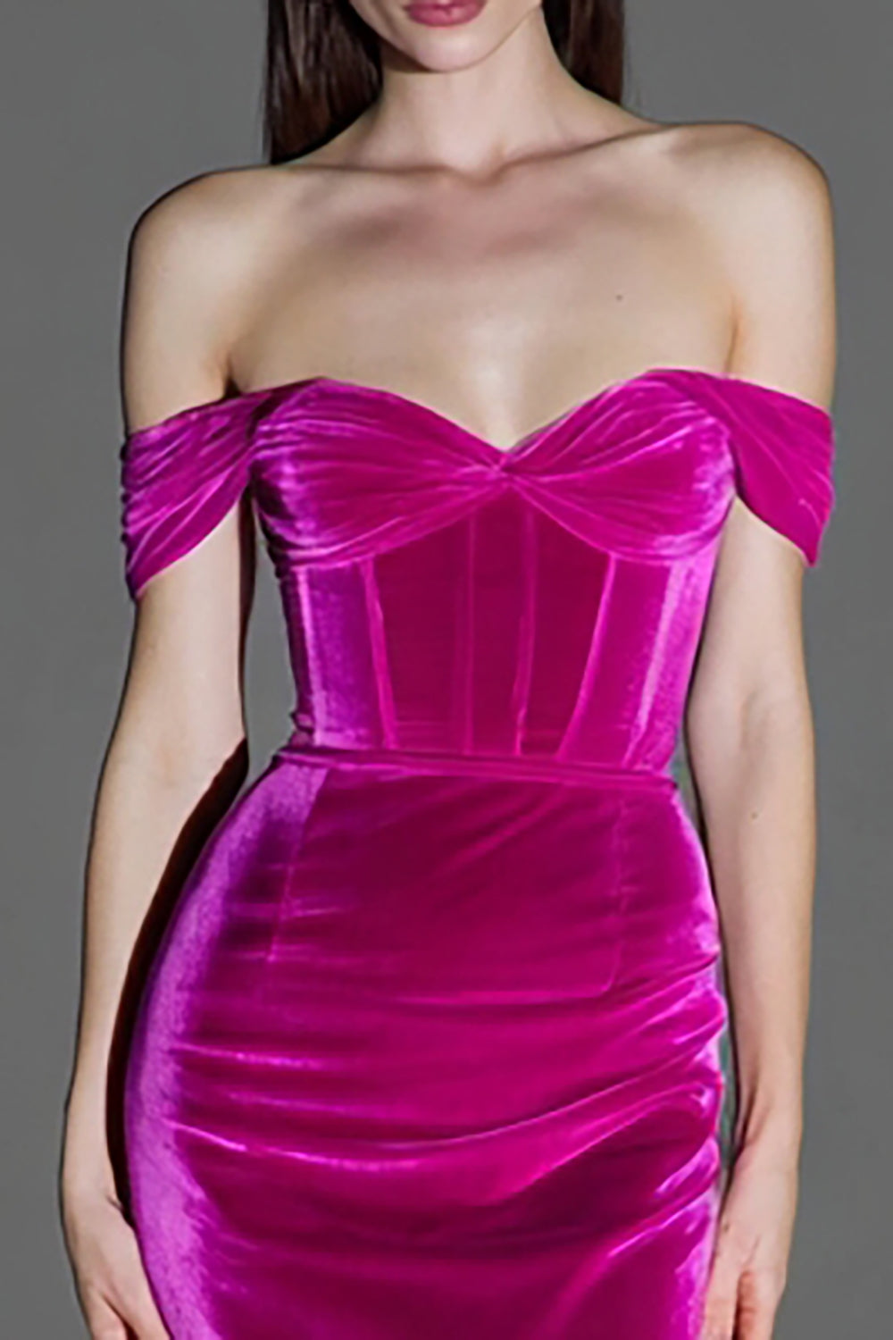 Fuchsia Velvet Off the Shoulder Mermaid Maxi Corset Holiday Party Dress
