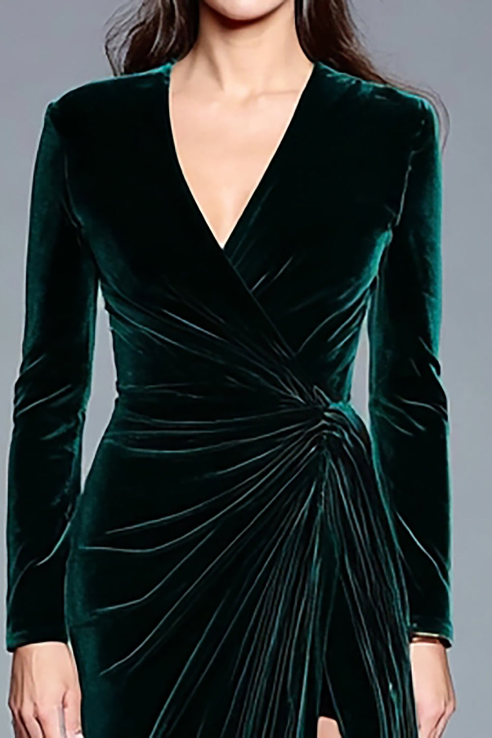 Dark Green Velvet Sheath Long Sleeves Holiday Party Dress with Slit