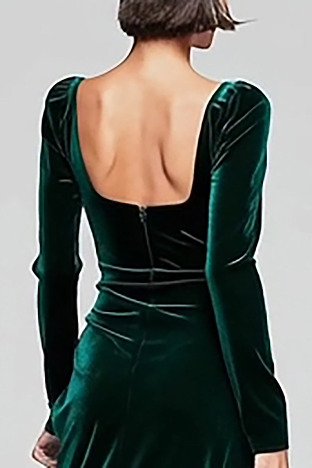 Elegant Dark Green Square Neck Long Velvet Holiday Party Dress with Sleeves