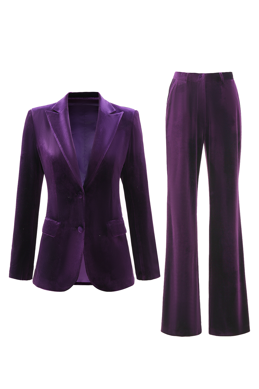 2 Piece Plum Velvet Peak Lapel Business Suits with Pockets