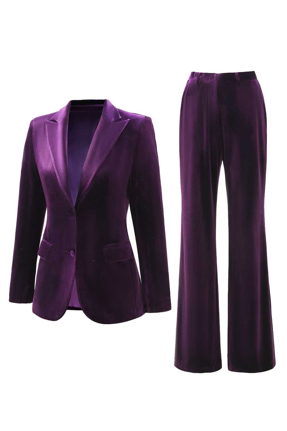 2 Piece Plum Peak Lapel Velvet Women Suits with Pockets
