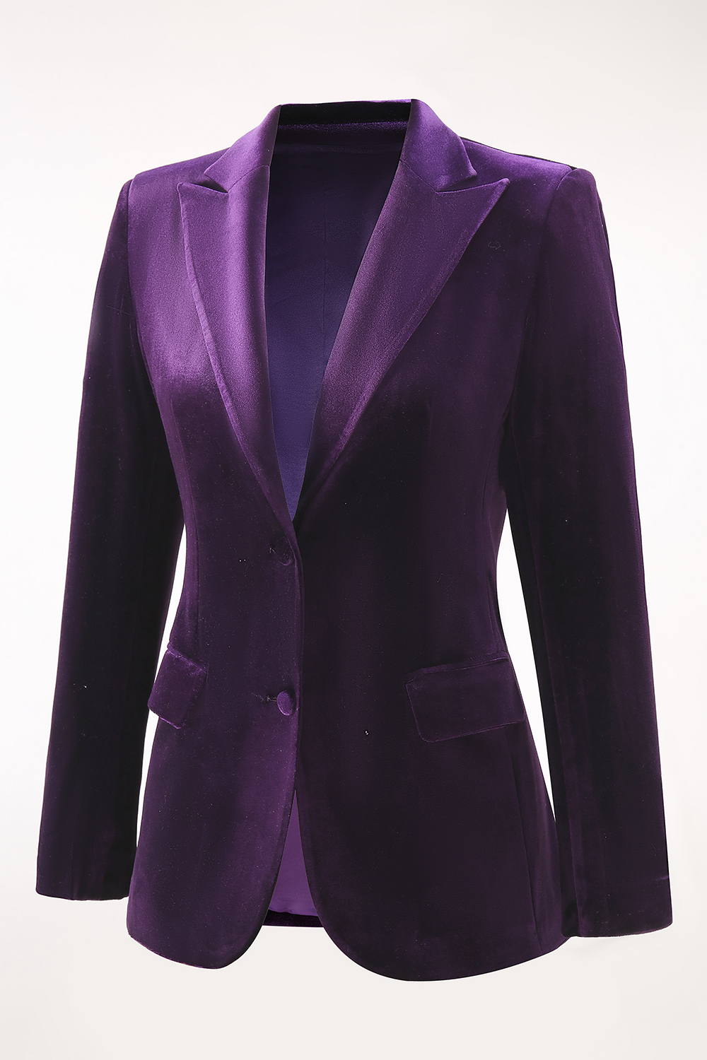 2 Piece Plum Peak Lapel Velvet Women Suits with Pockets
