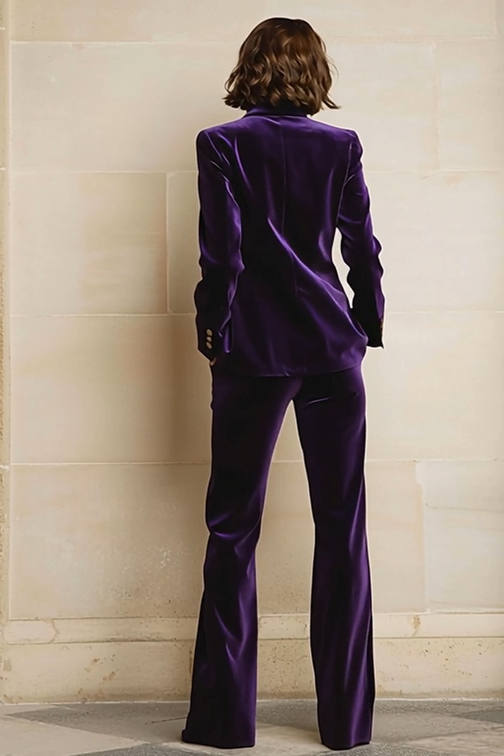 2 Piece Plum Velvet Peak Lapel Business Suits with Pockets