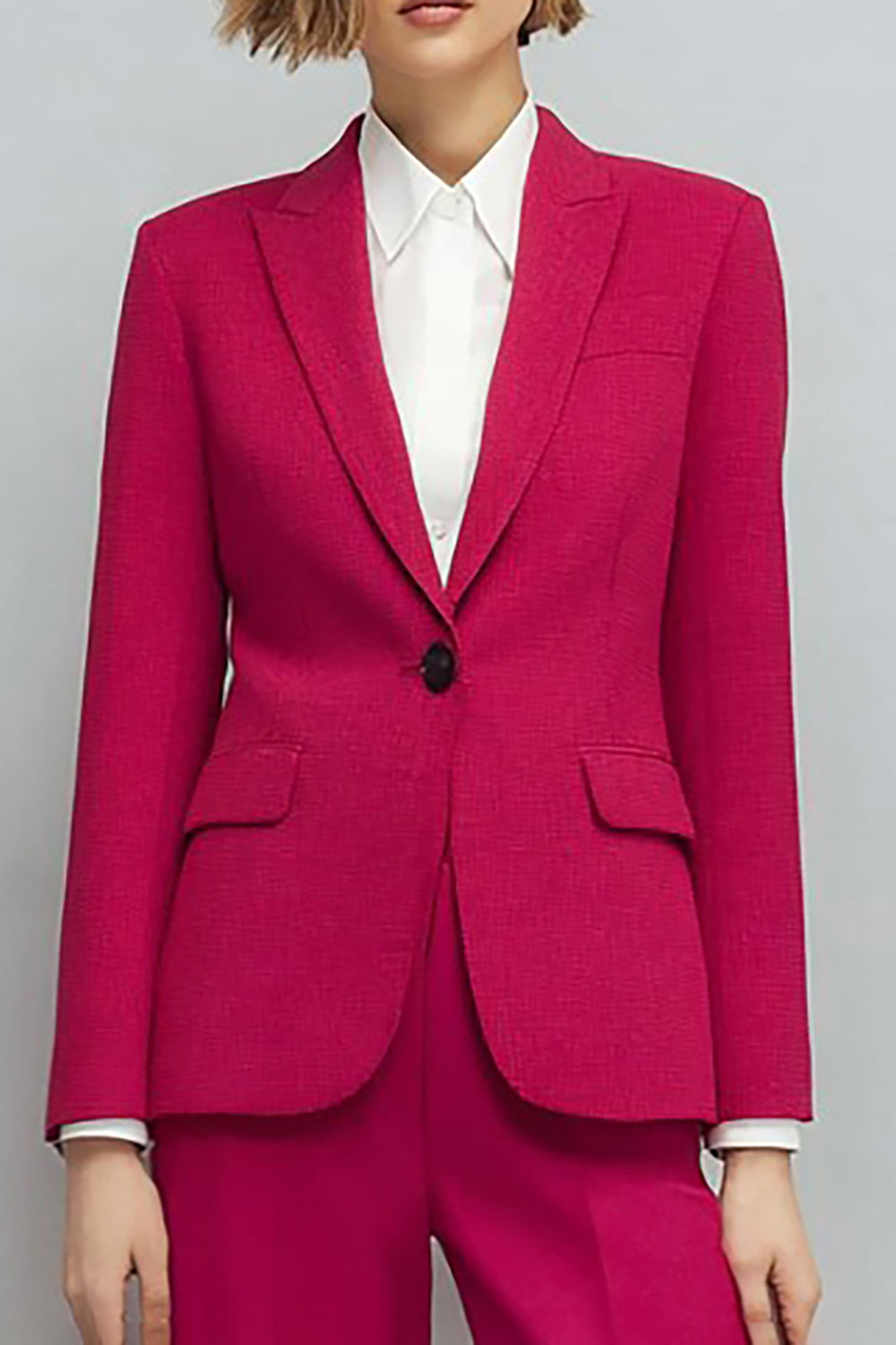 2 Piece Fuchsia Long Sleeves Peak Lapel Solid Business Suits
