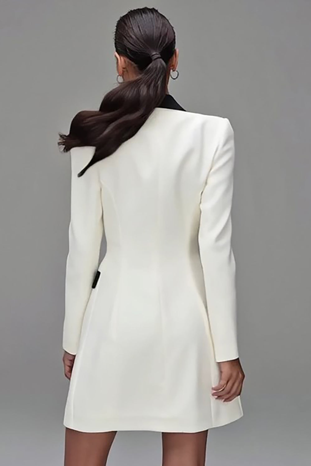 Ivory Peak Lapel Double Breasted Mini Blazer Dress with Sleeves