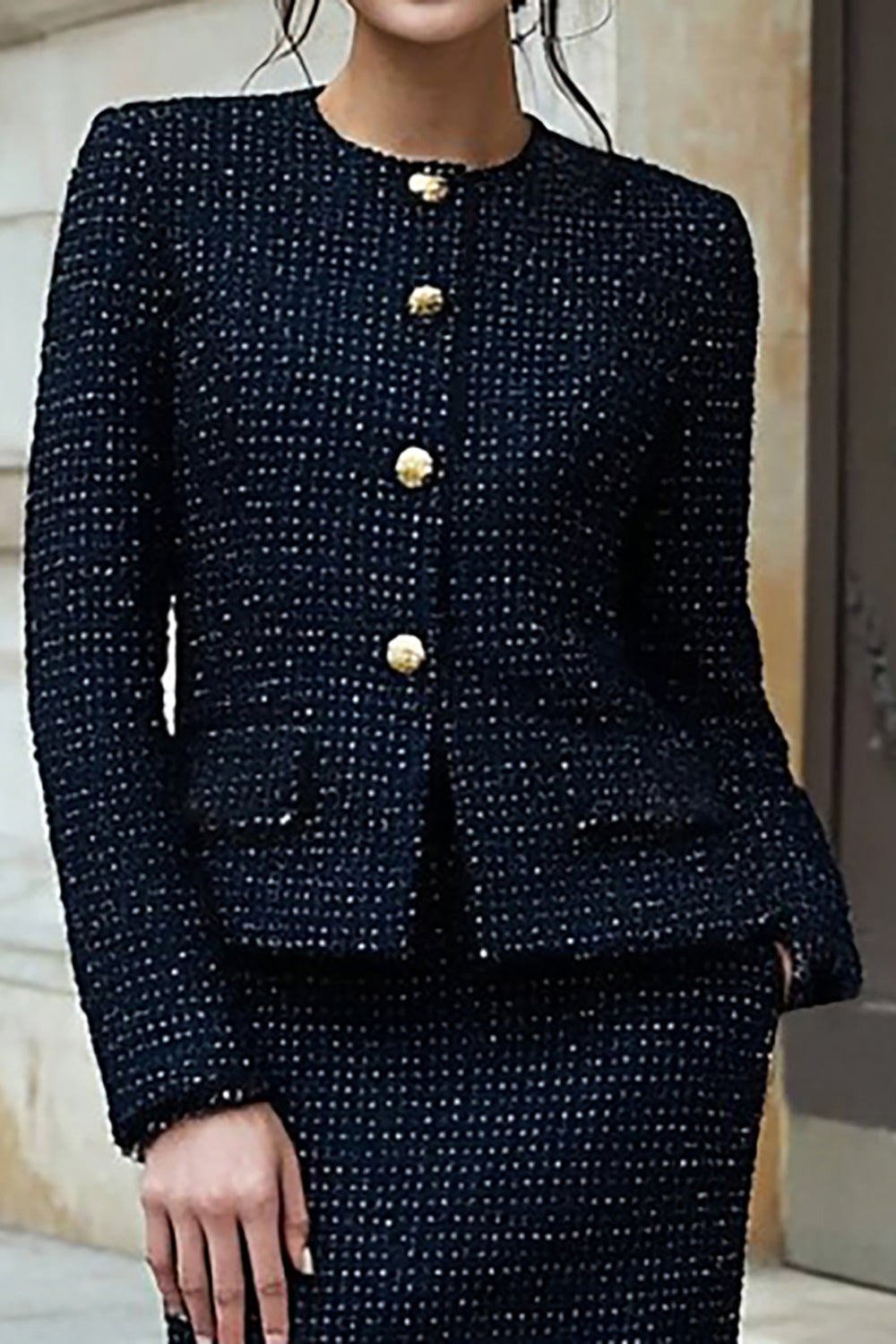 2 Piece Black Single Breasted Tweed Interview Outfits