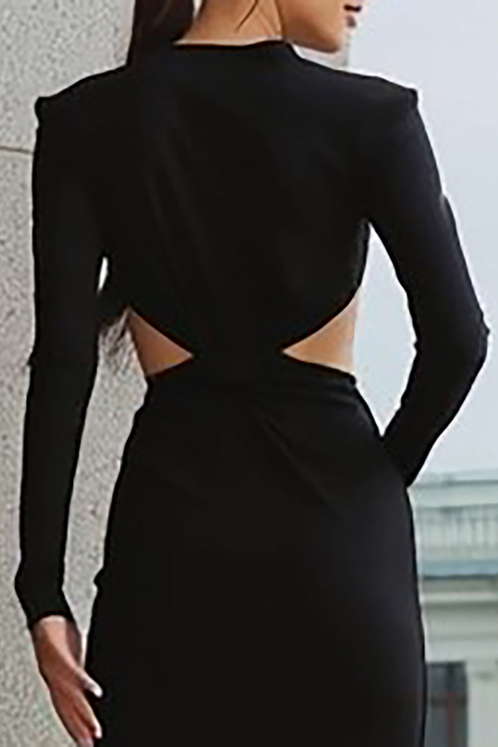 Black Bodycon Cut Out Midi Cocktail Dress with Sleeves