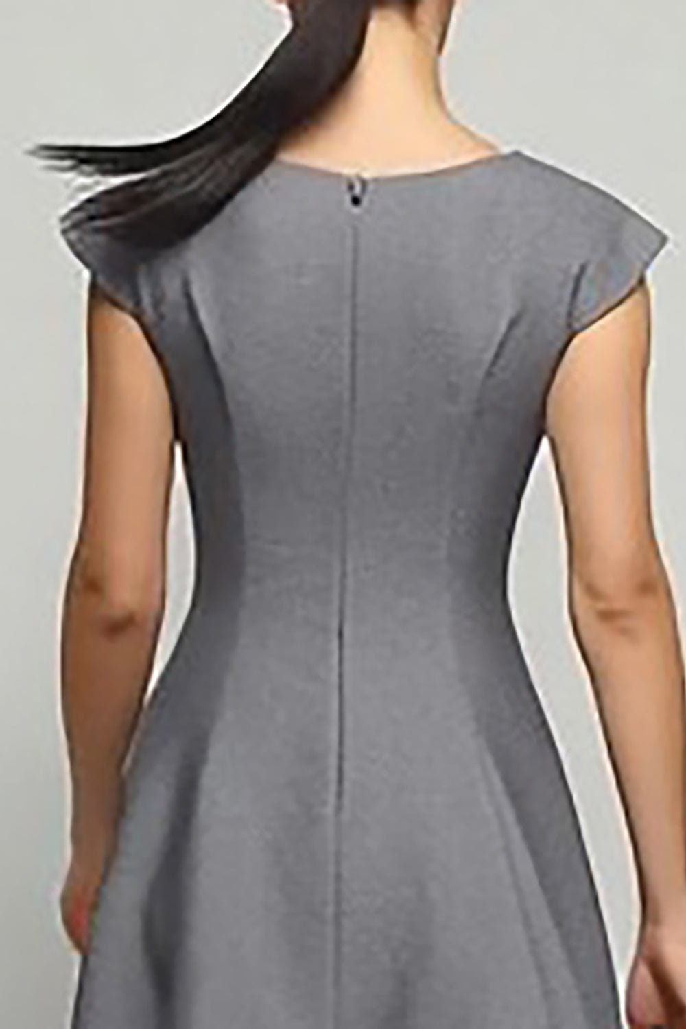 Simple Grey A-Line Boat Neck Midi Work Dress with Sleeves