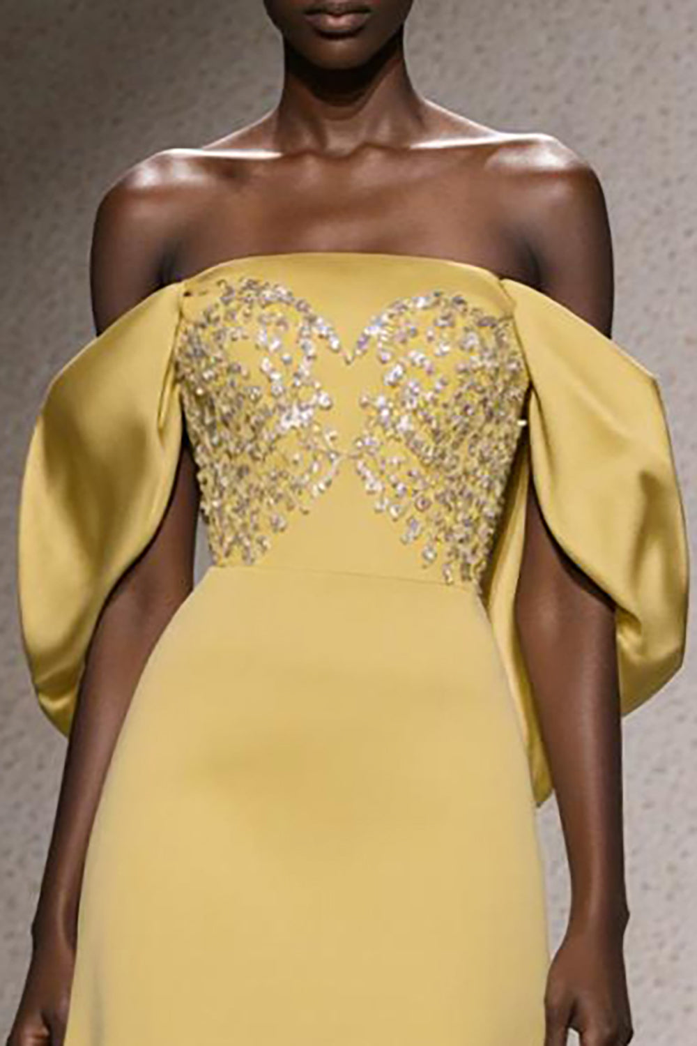 Sparkly Daffodil Mermaid Off the Shoulder Long Wedding Guest Dress with Sequins