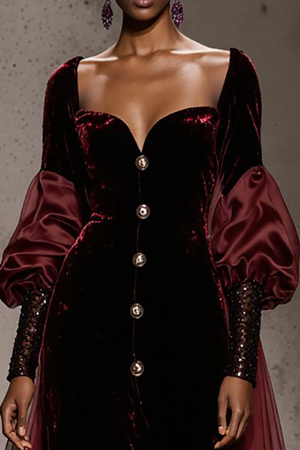 Burgundy Velvet Long Sleeves Holiday Party Dress with Cape