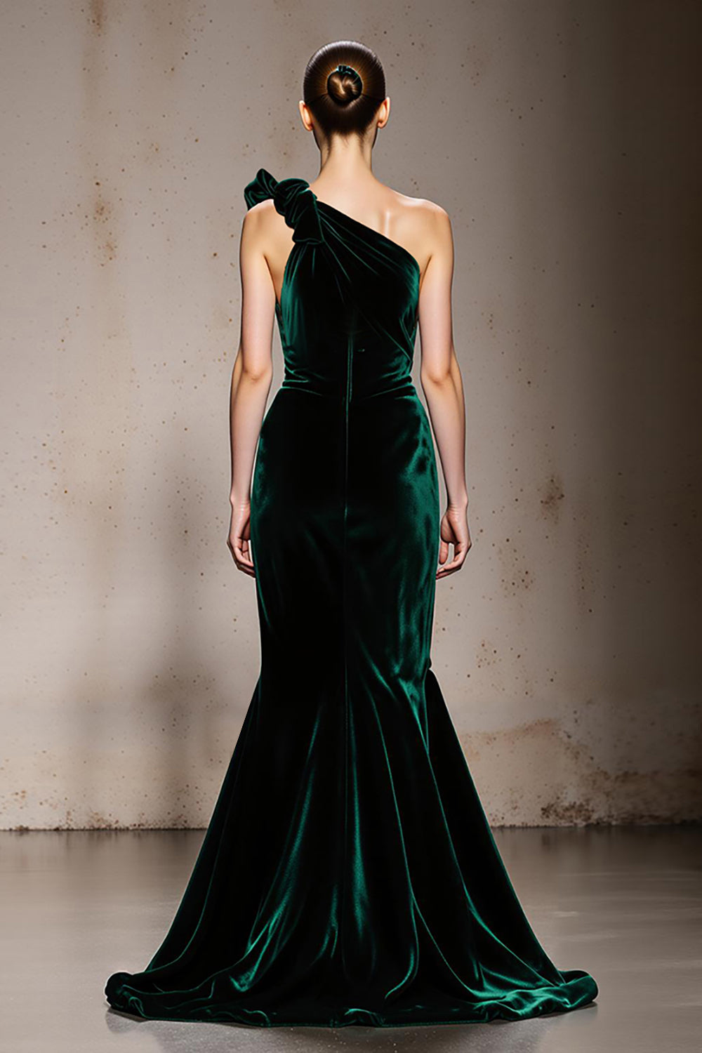 Dark Green One Shoulder Mermaid Velvet Long Holiday Party Dress with Slit