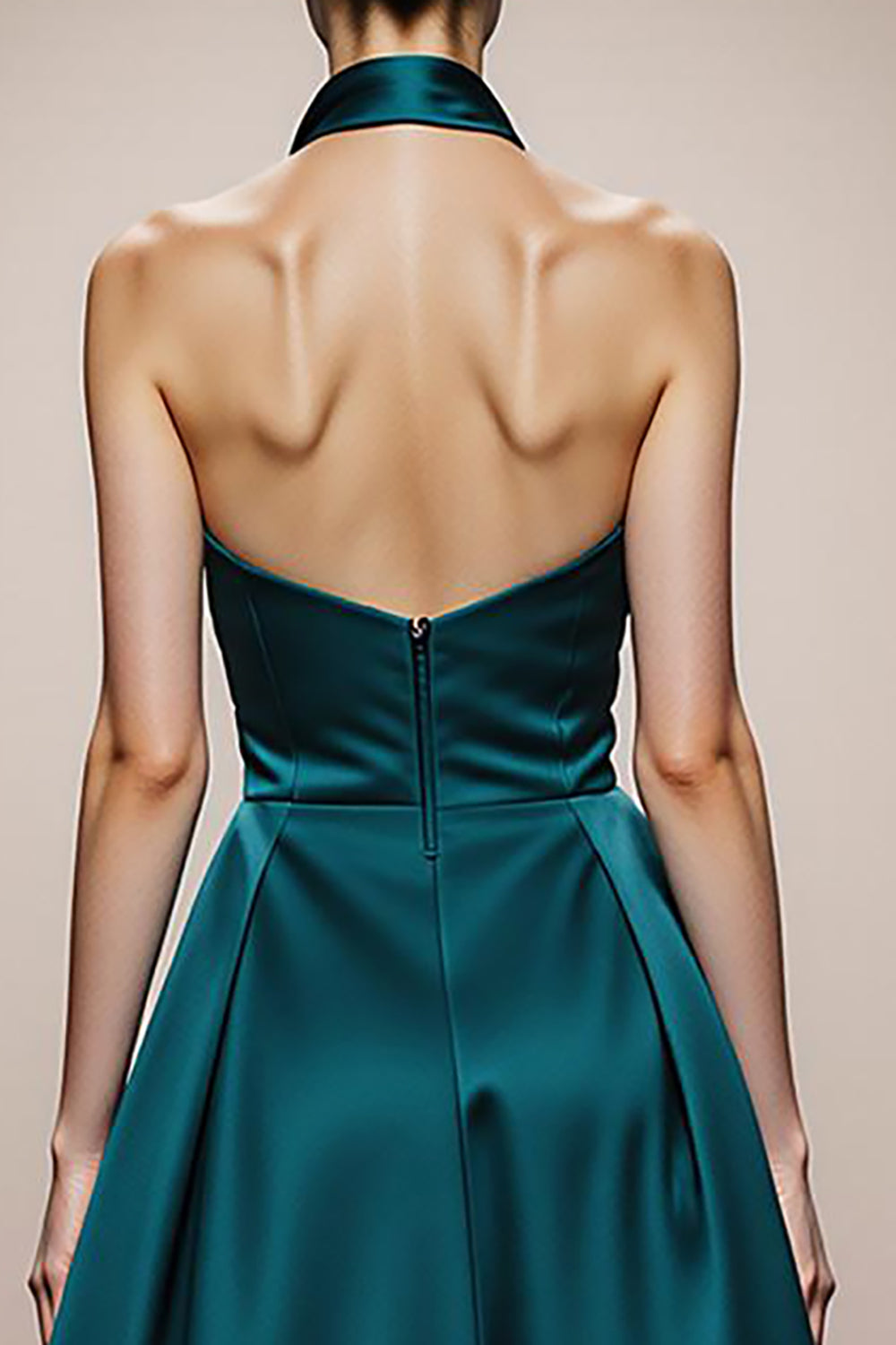Dark Green Halter A Line Satin Long Evening Dress