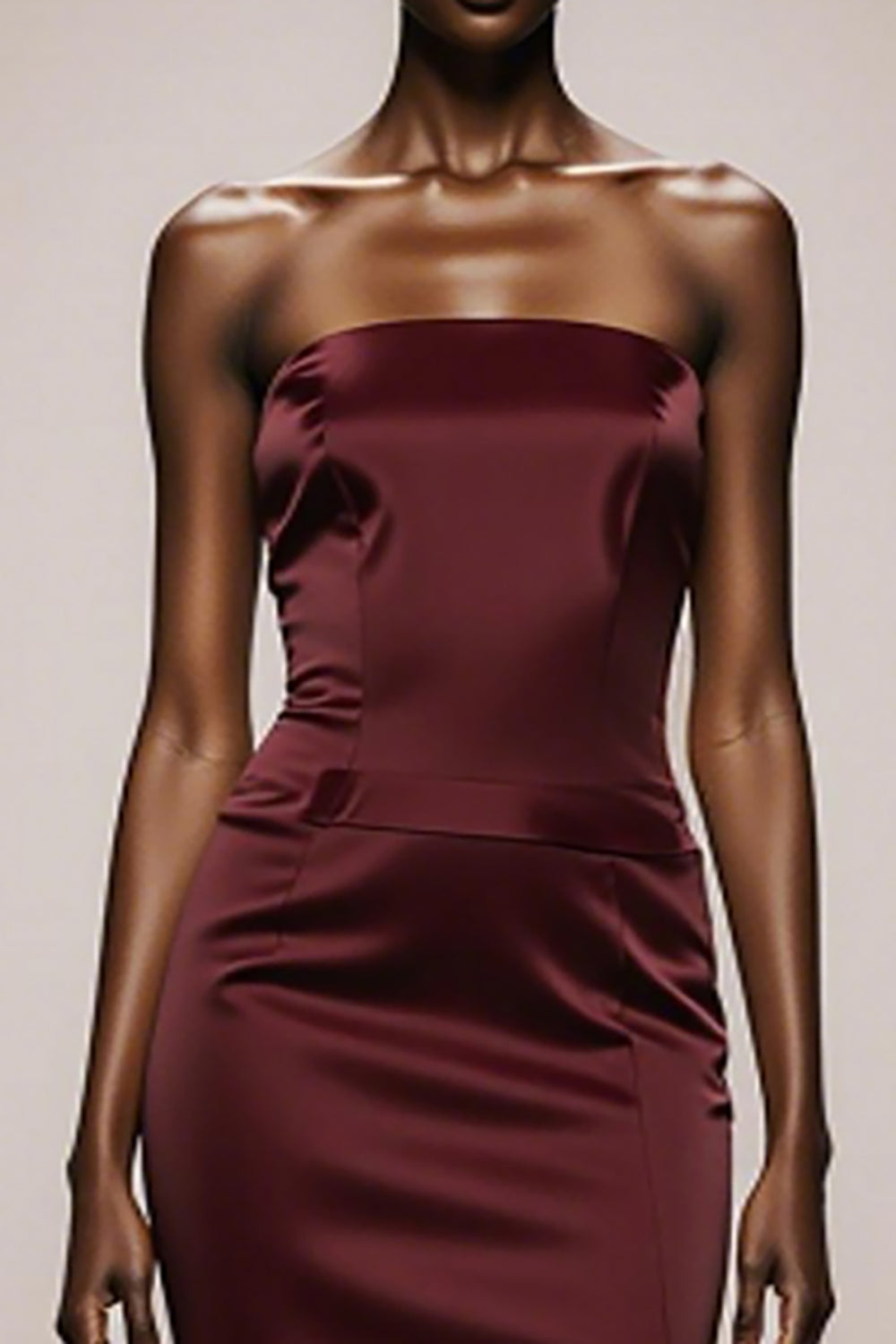 Simple Burgundy Satin Strapless Mermaid Long Evening Dress