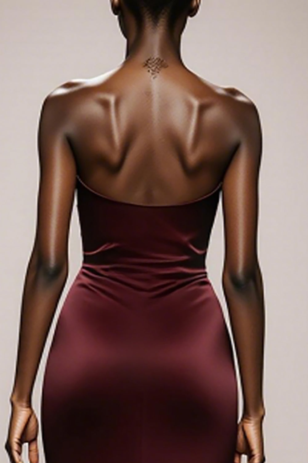 Simple Burgundy Satin Strapless Mermaid Long Evening Dress