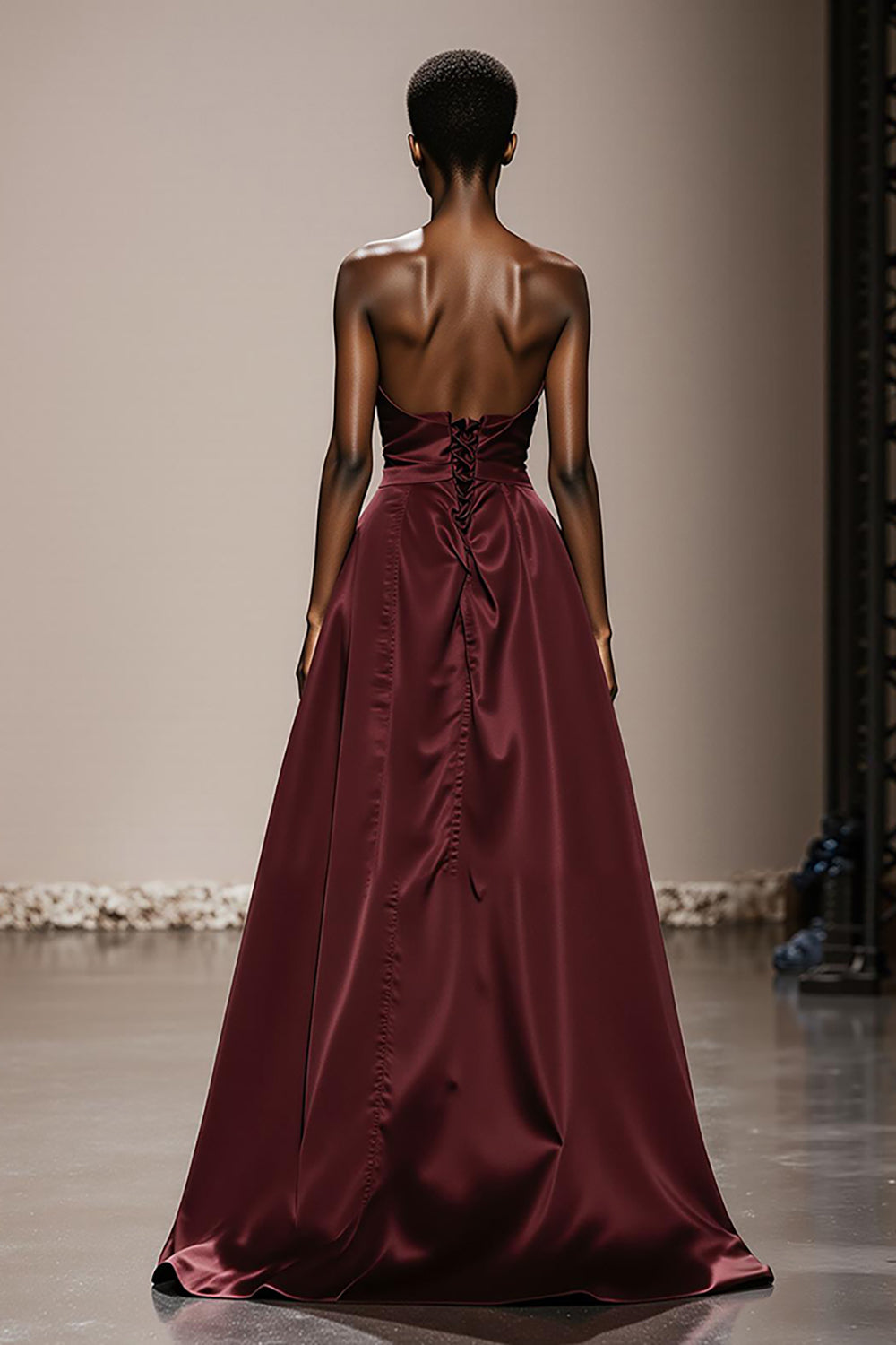 Simple Burgundy Strapless Satin Long Evening Dress