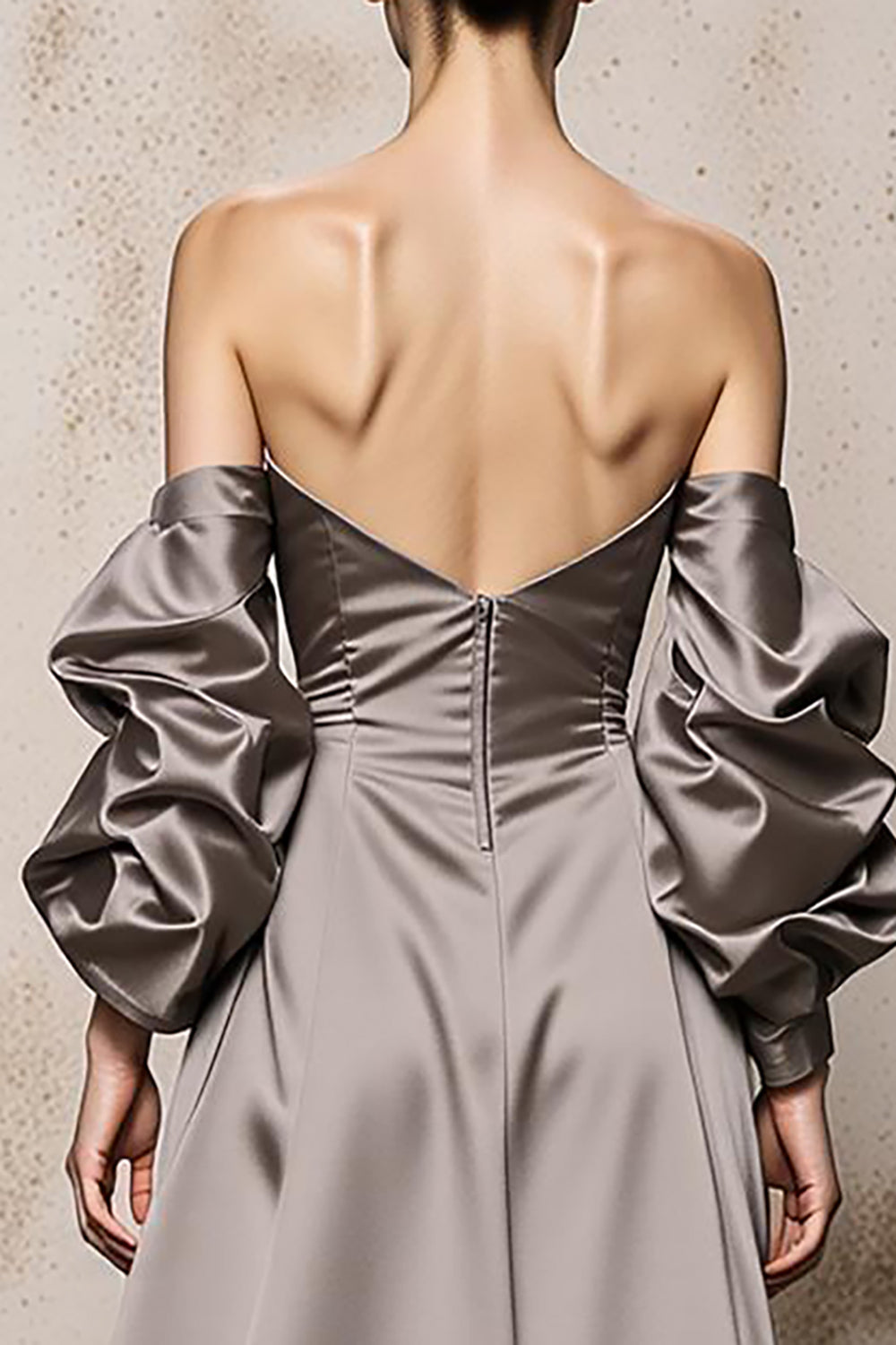 Sliver Off the Shoulder Satin Long Evening Dress with Sleeves