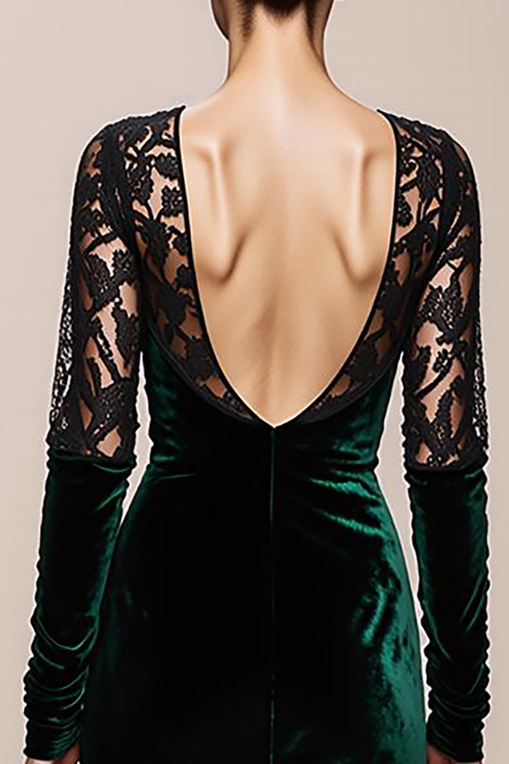 Dark Green V-Neck Velvet Mermaid Maxi Holiday Party Dress with Lace