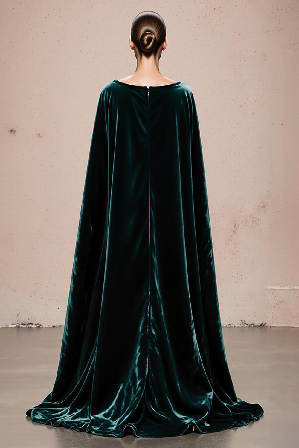 Dark Green Boat Neck Velvet Maxi Holiday Party Dress with Cape