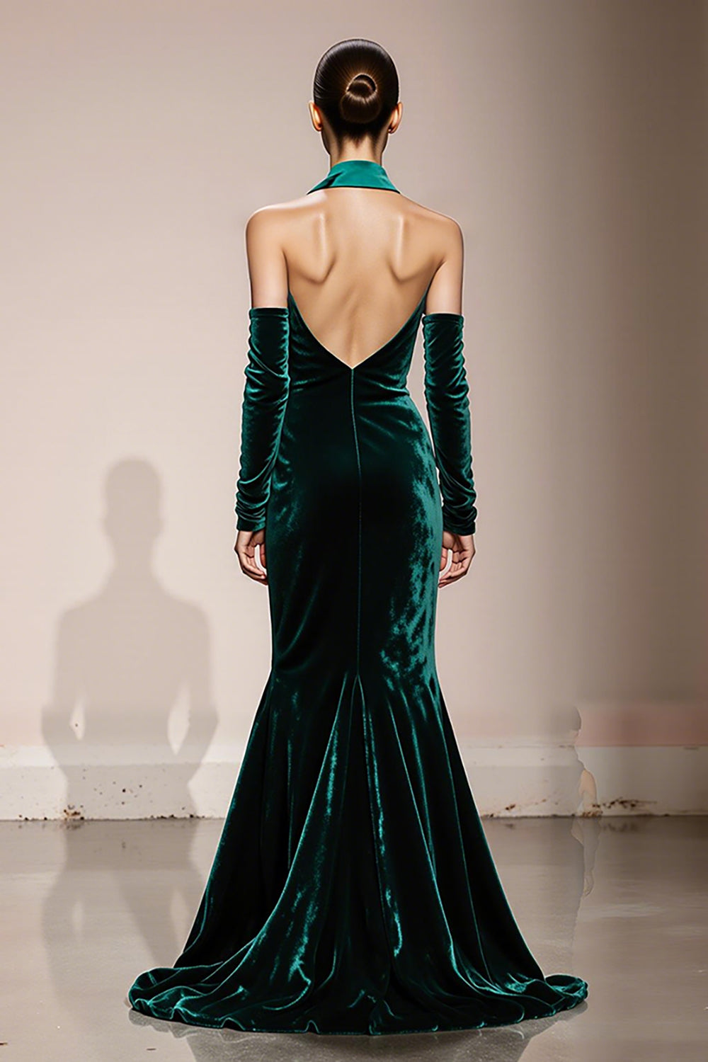 Dark Green Halter Velvet Mermaid Long Holiday Party Dress with Slit