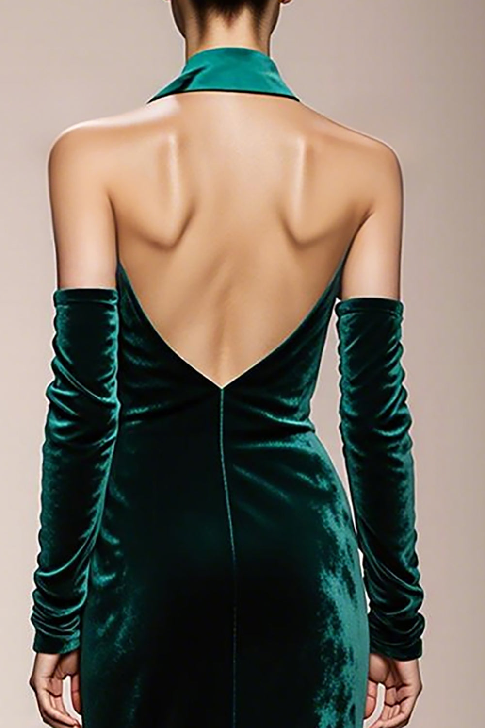 Dark Green Halter Velvet Mermaid Long Holiday Party Dress with Slit