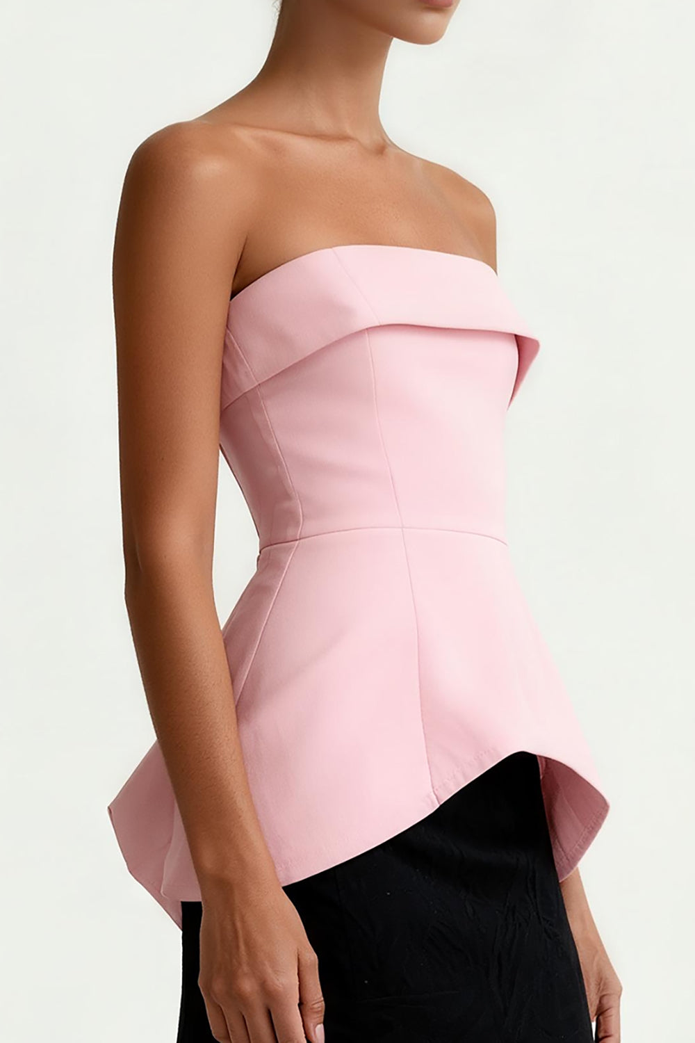 Black and Pink Strapless Satin Sheath Long Evening Dress