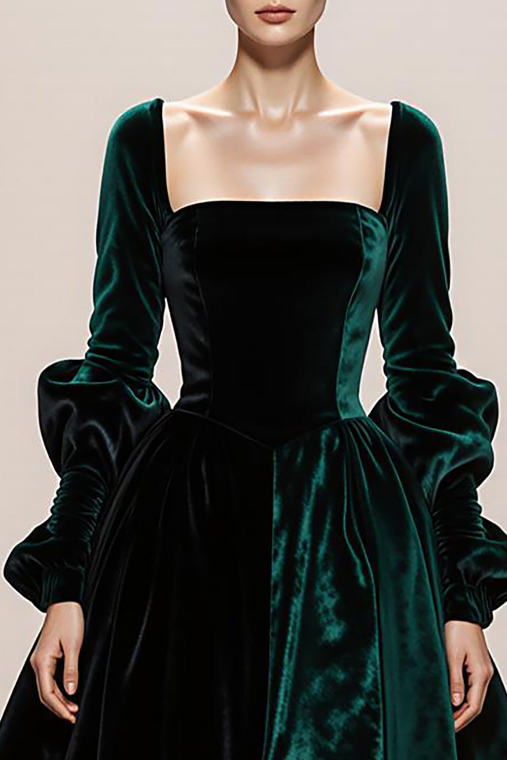 Dark Green Ball Gown Velvet Square Neck Maxi Holiday Party Dress