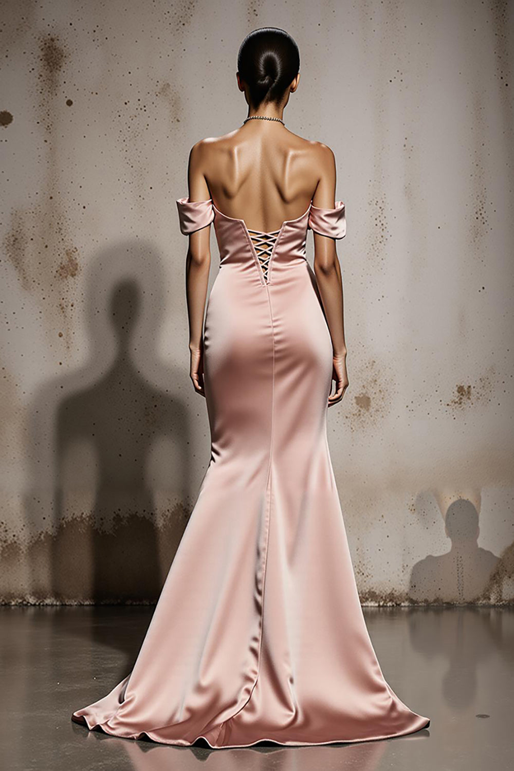 Light Pink Satin Off the Shoulder Mermaid Long Evening Dress