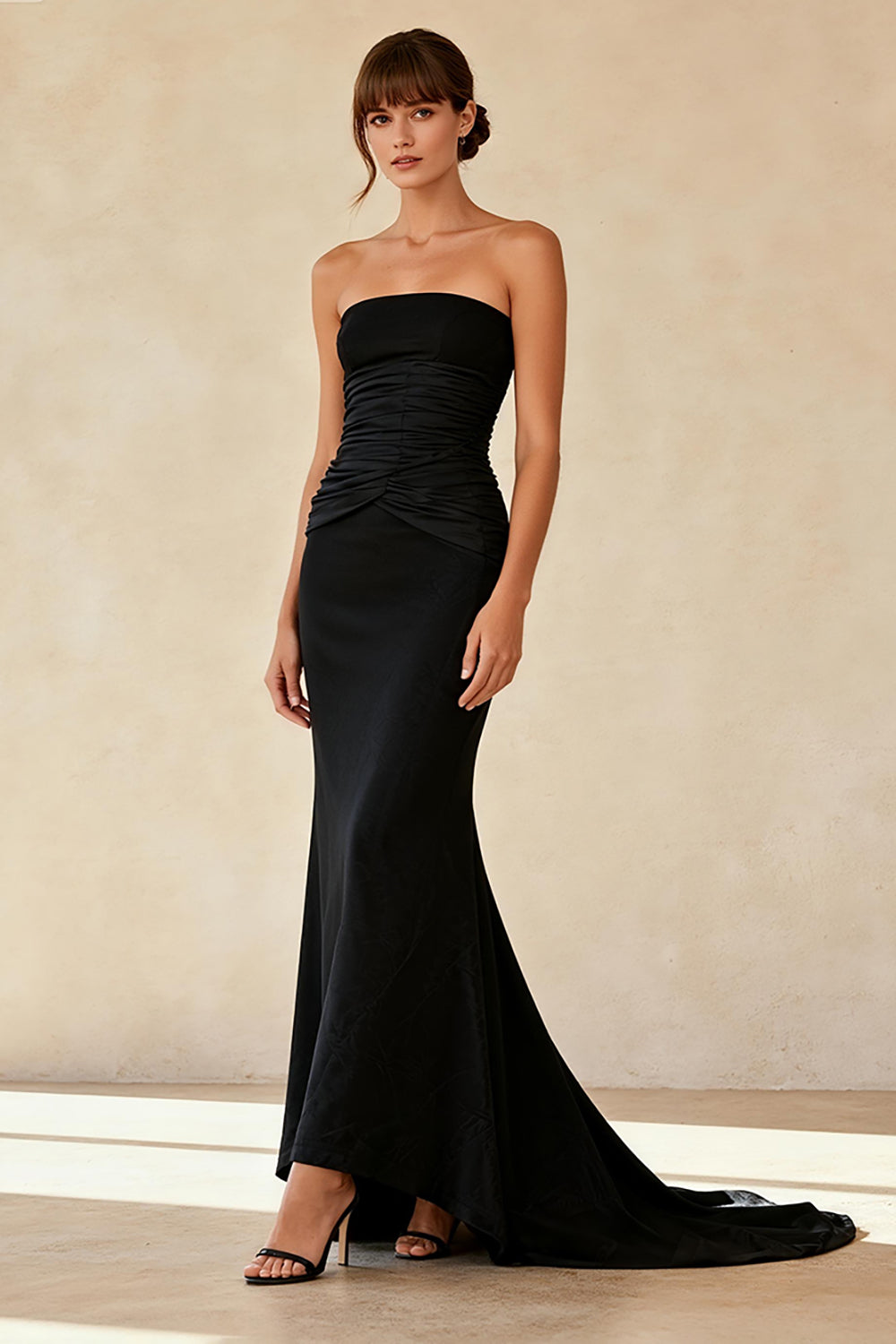 Simple Black Strapless Mermaid Maxi Evening Dress