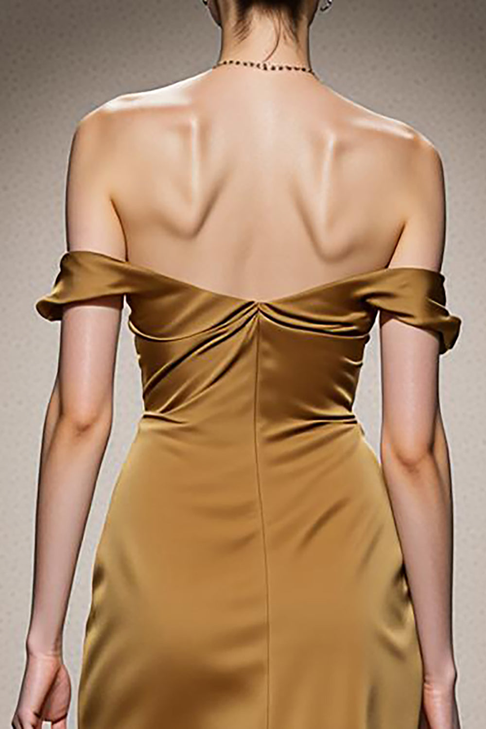 Yellow Satin Off the Shoulder Mermaid Ruched Long Evening Dress