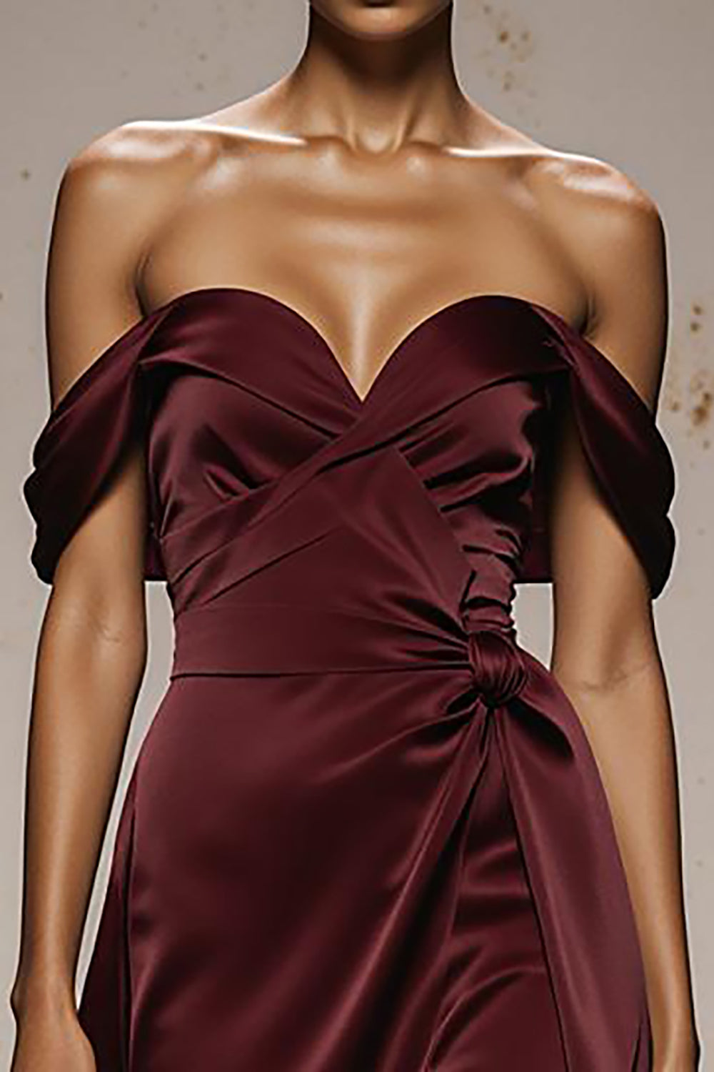 Burgundy Sheath Off the Shoulder Satin Sweetheart Long Evening Dress