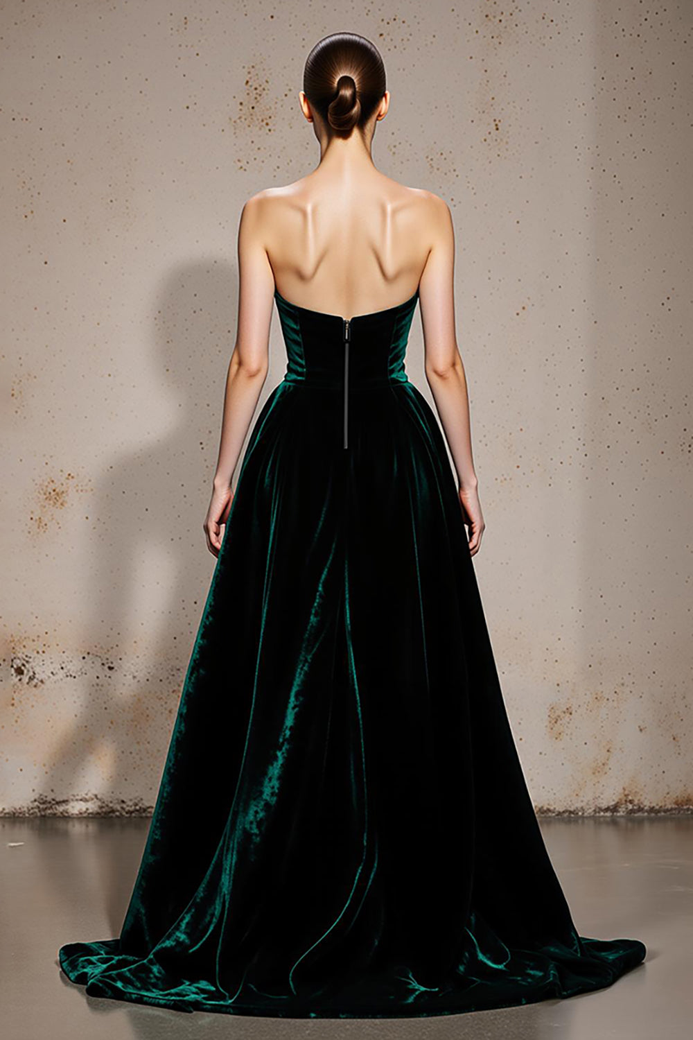 Dark Green A Line Strapless Velvet Long Holiday Party Dress with Slit