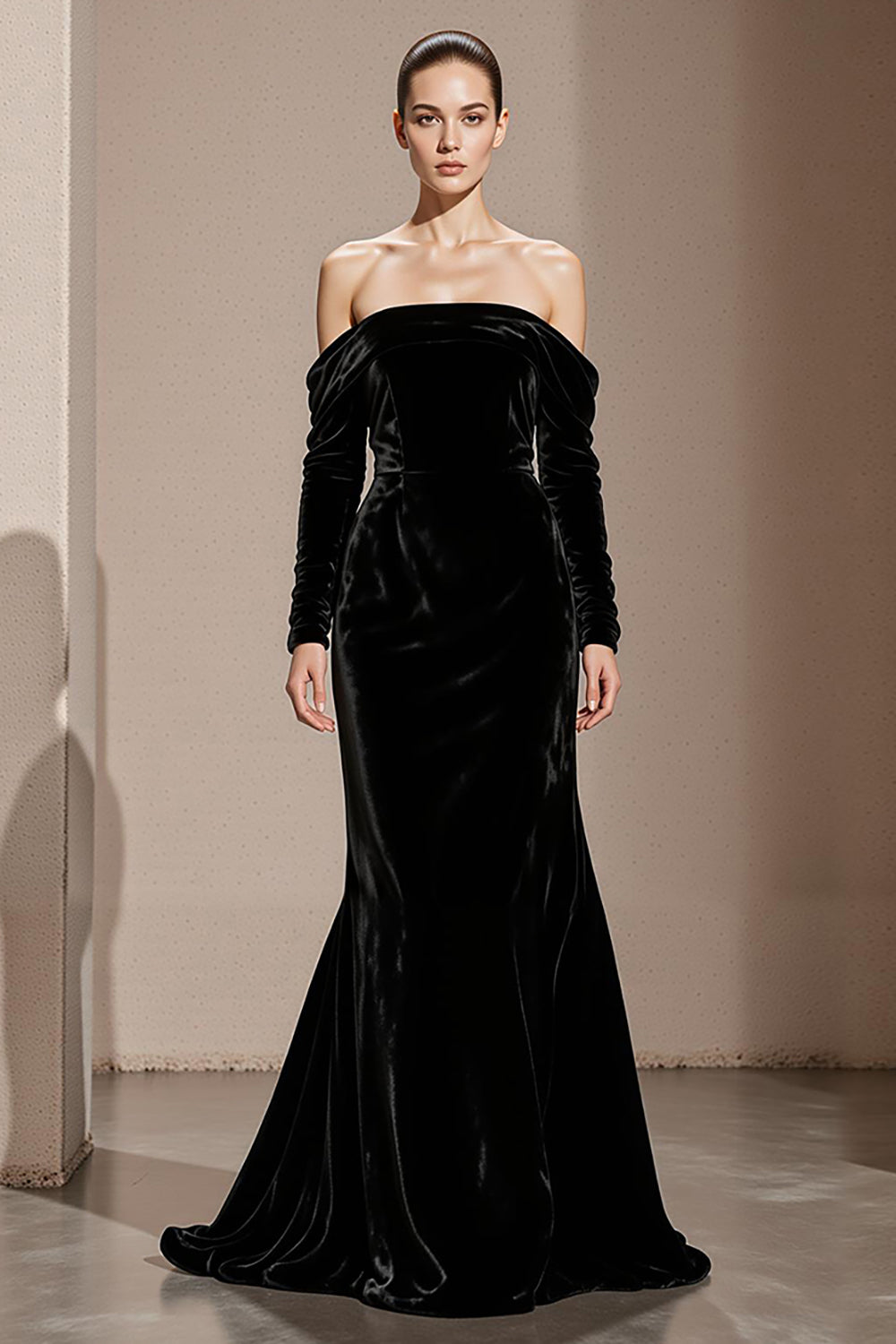 Black Velvet Off the Shoulder Mermaid Long Sleeves Holiday Party Dress