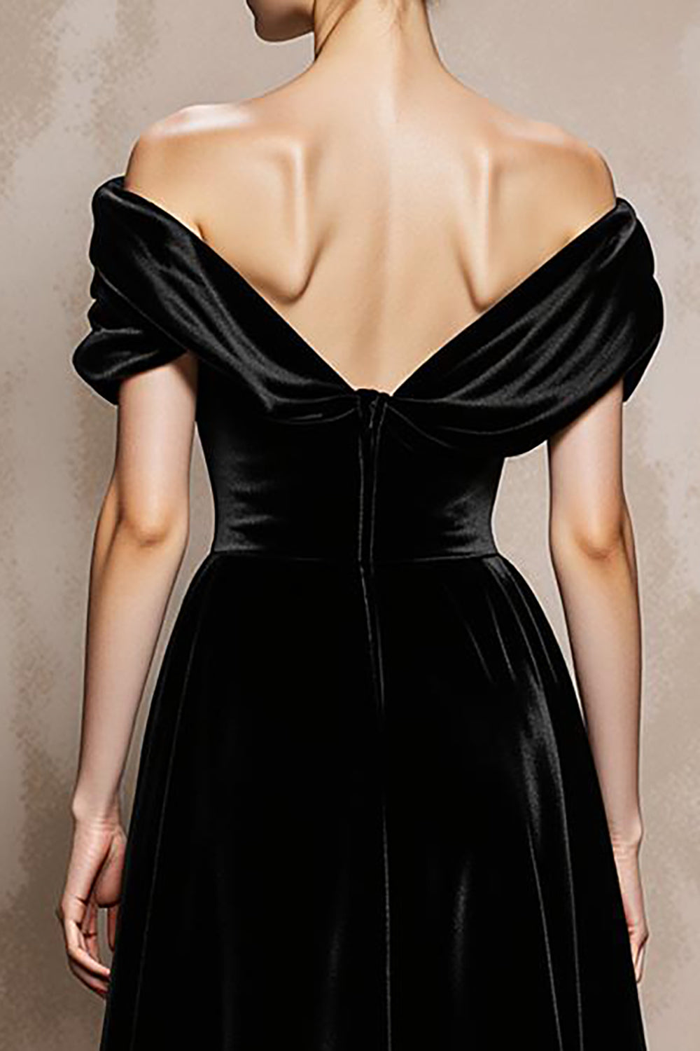 Black A-Line Off the Shoulder Long Velvet Evening Dress