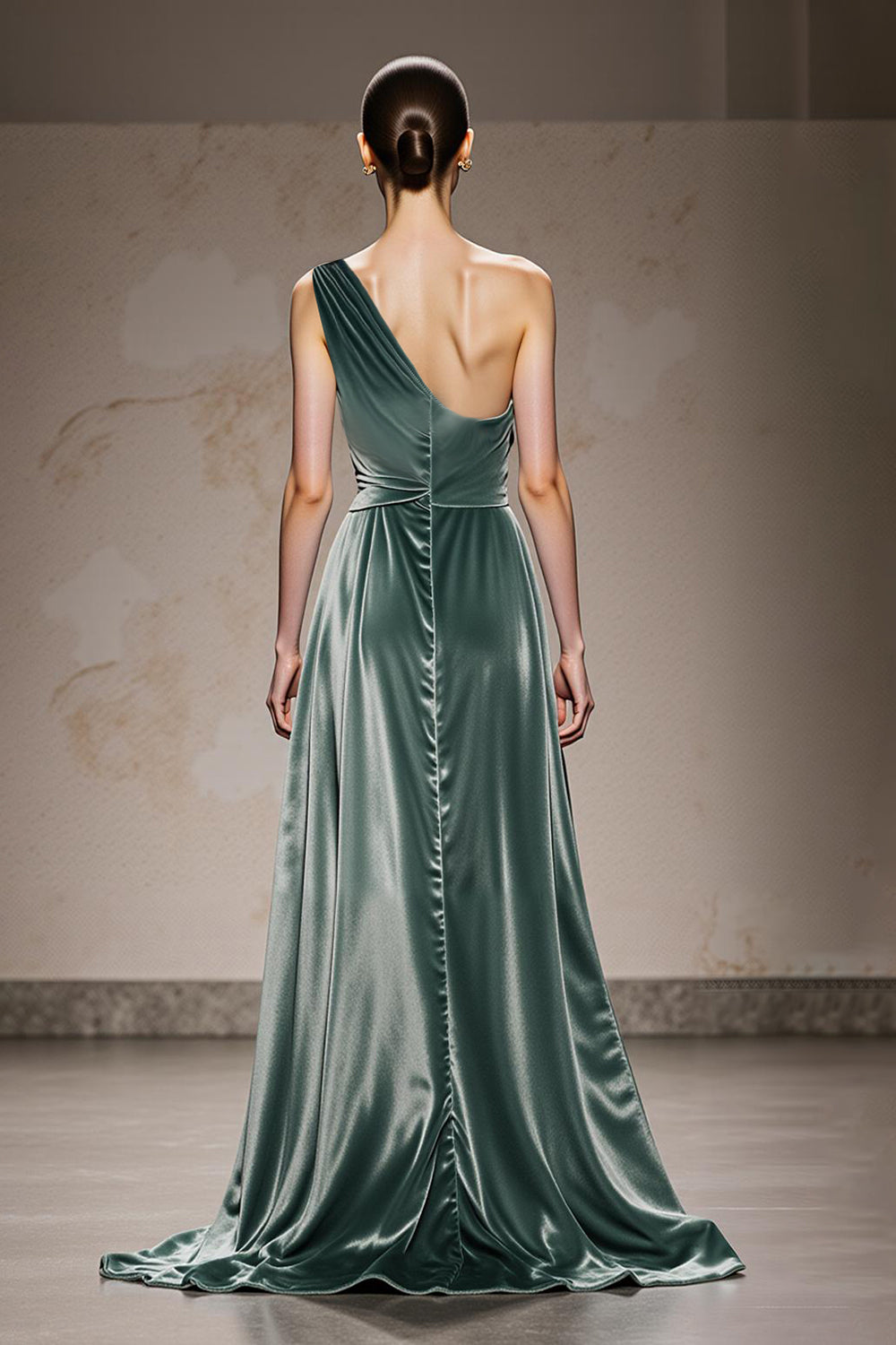 Mint Green One Shoulder Long Velvet Evening Dress with Slit