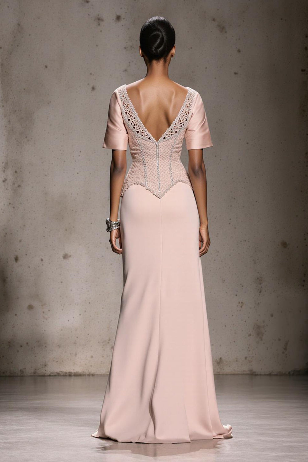 Sparkly Light Pink Mermaid Long Beaded Evening Dress with Slit