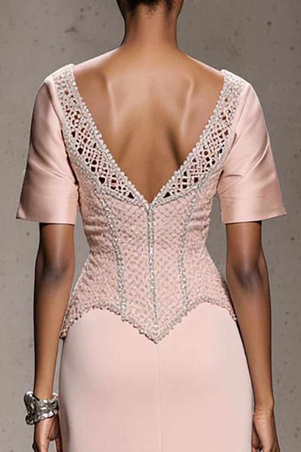 Sparkly Light Pink Mermaid Long Beaded Evening Dress with Slit