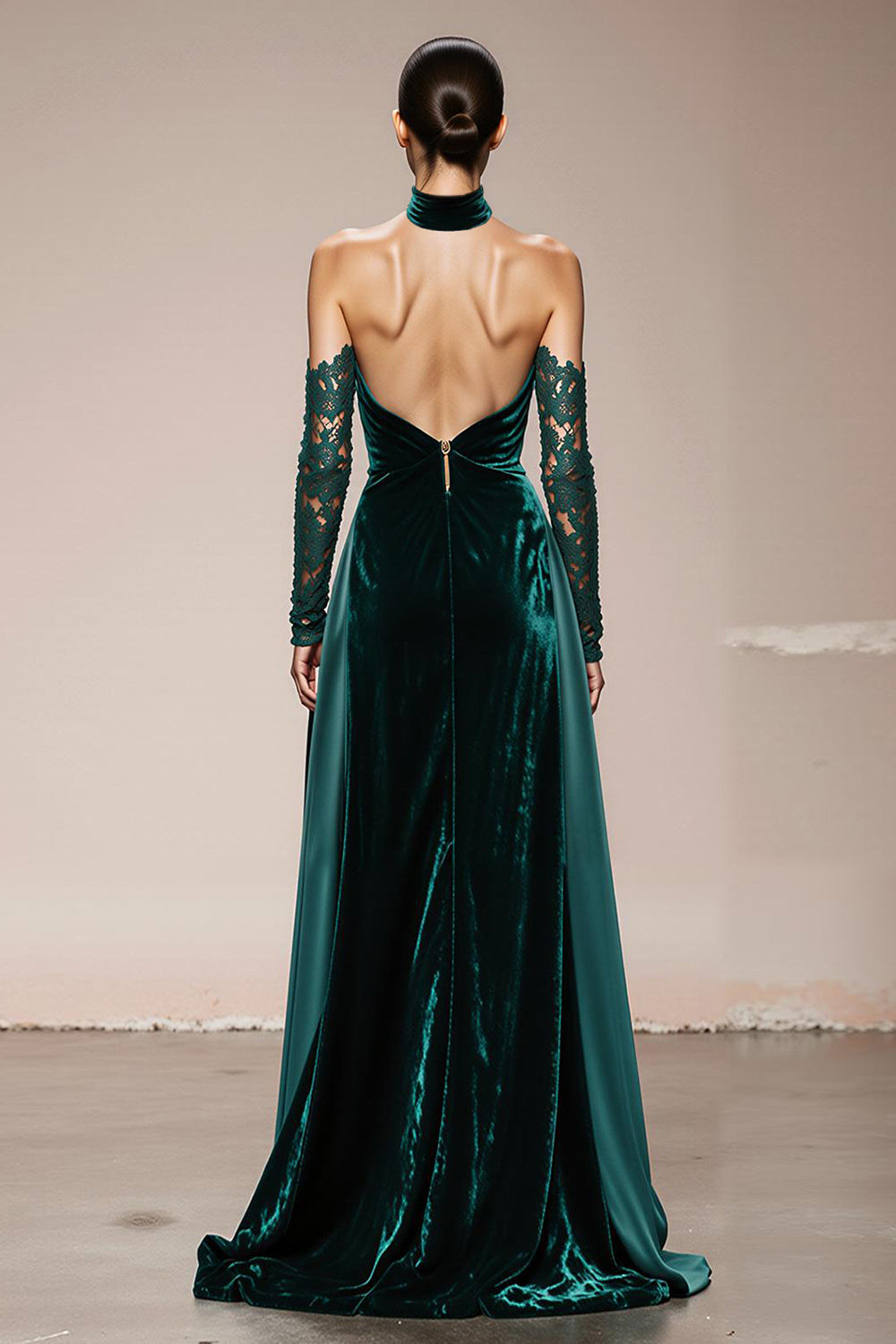 Dark Green Halter Long Velvet Evening Dress with Slit