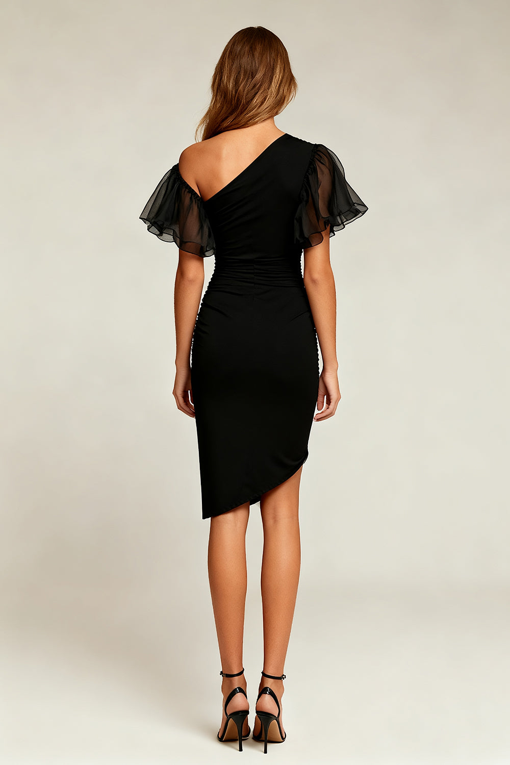 Black Tight Asymmetrical Cocktail Dress with Sleeves